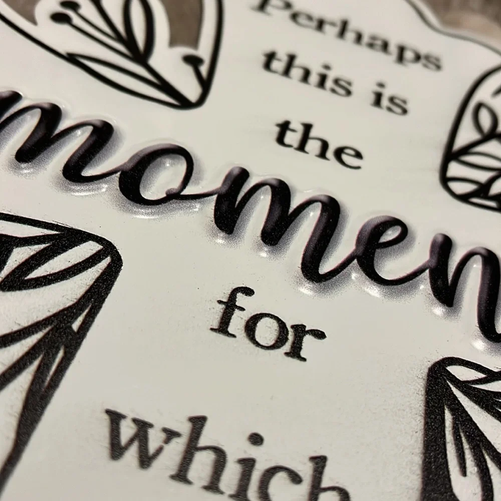 White metal cross wall art, black lettering, new